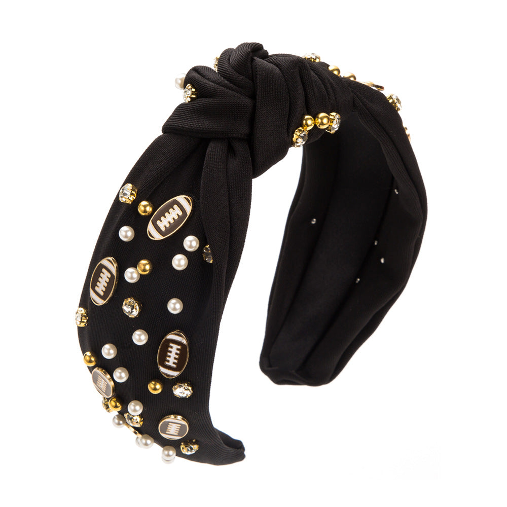 Wholesale Rugby Decoration Wide Edge Pearl Fabric Headband